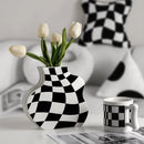 vase en céramique damier pour fleurs séchées décoration élégante