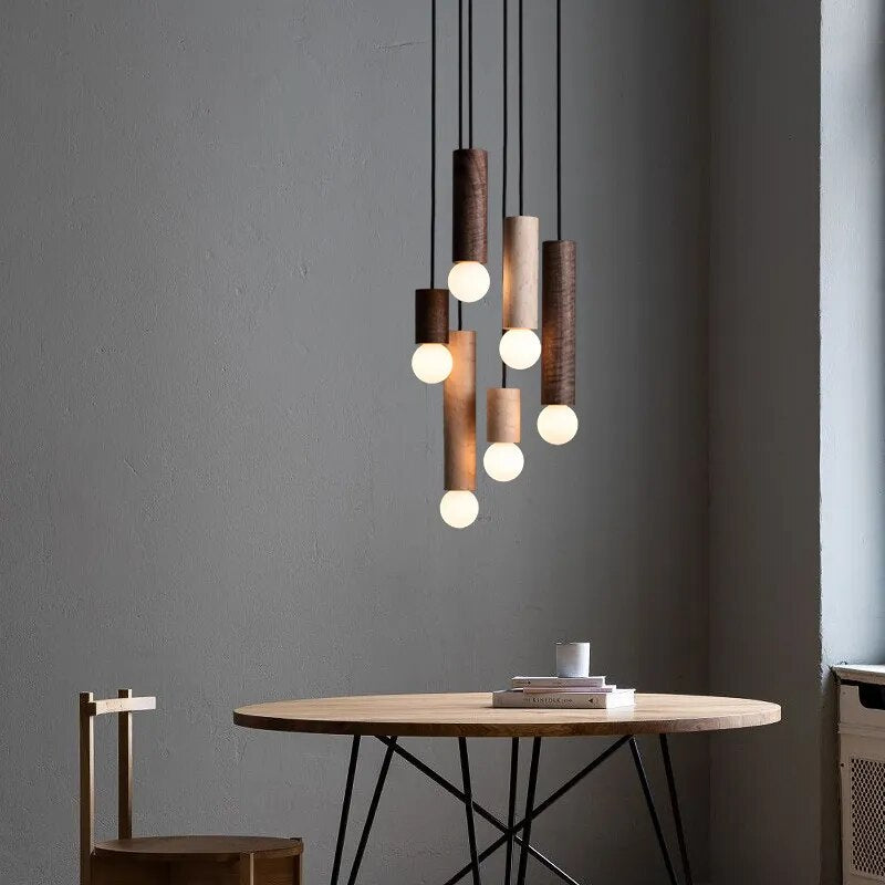 suspension noyer lustre chinois barre tête lampes