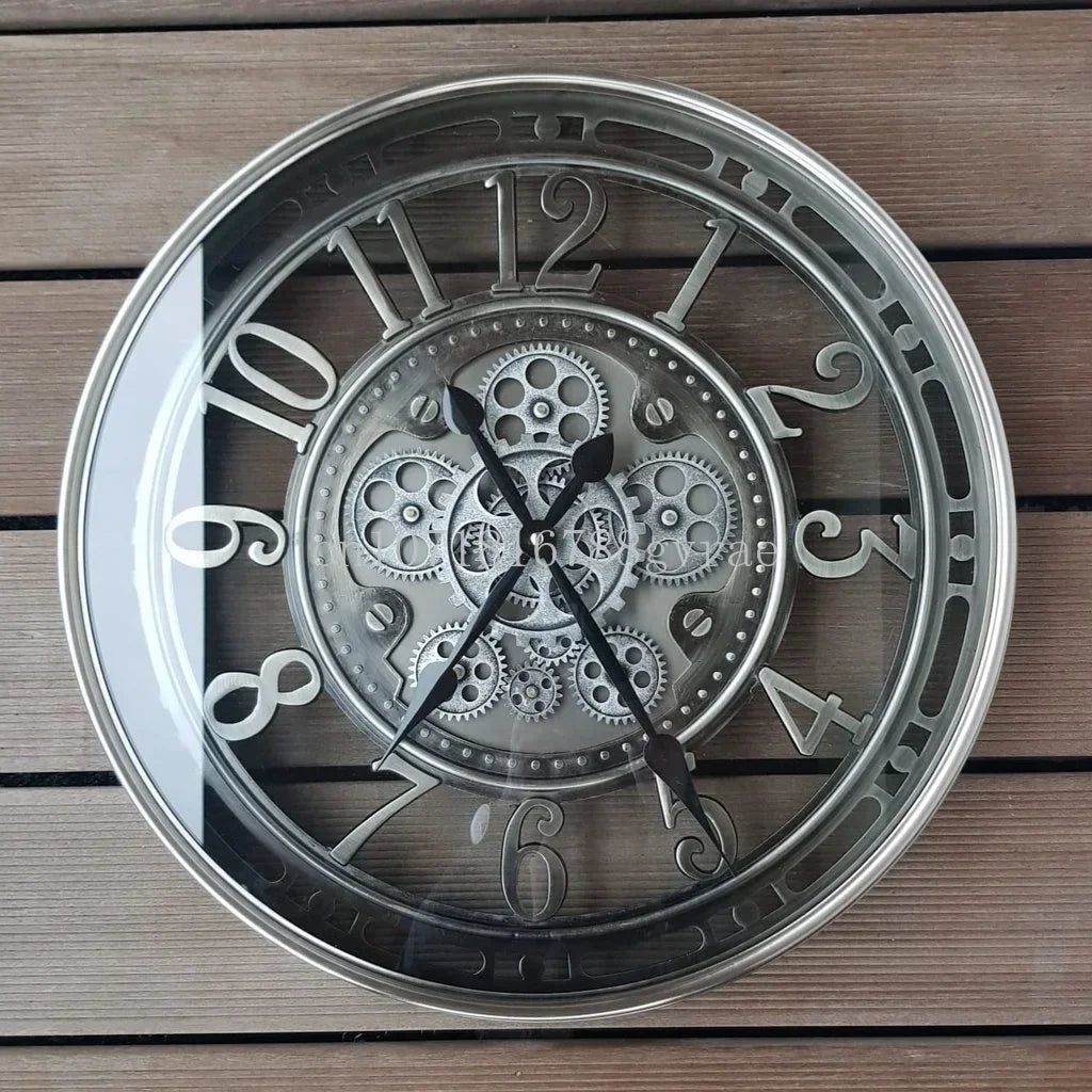 horloge murale industrielle en métal avec engrenages mobiles décorative - vue 4 sur 14