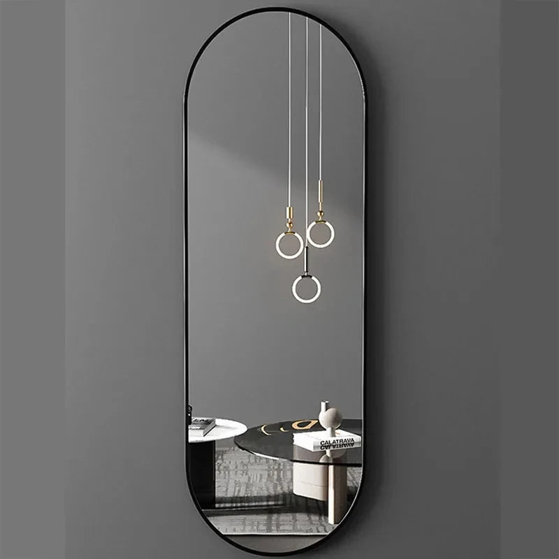 miroir de maquillage suspendu design ovale en métal pleine longueur - vue 5 sur 6