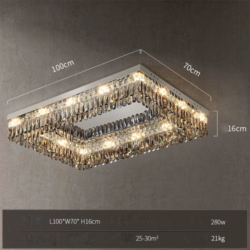 plafonnier led carré rectangulaire en cristal doré intensité variable