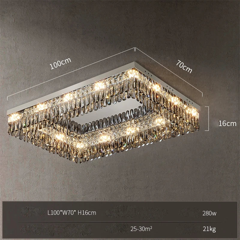 plafonnier led carré rectangulaire en cristal doré intensité variable - vue 16 sur 18