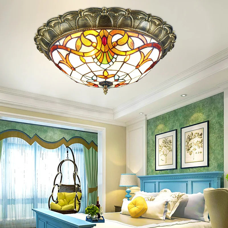 plafonnier led vitrail classique pour éclairage intérieur décoratif - vue 3 sur 13