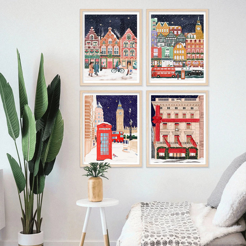 art mural voyage london paris prague pour décoration festive