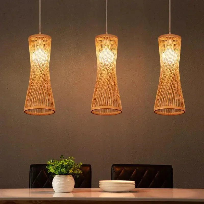 lustre en bambou de style chinois tissage à la main - vue 2 sur 30