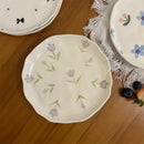 Assiette gâteau céramique style coréen motif floral irrégulier