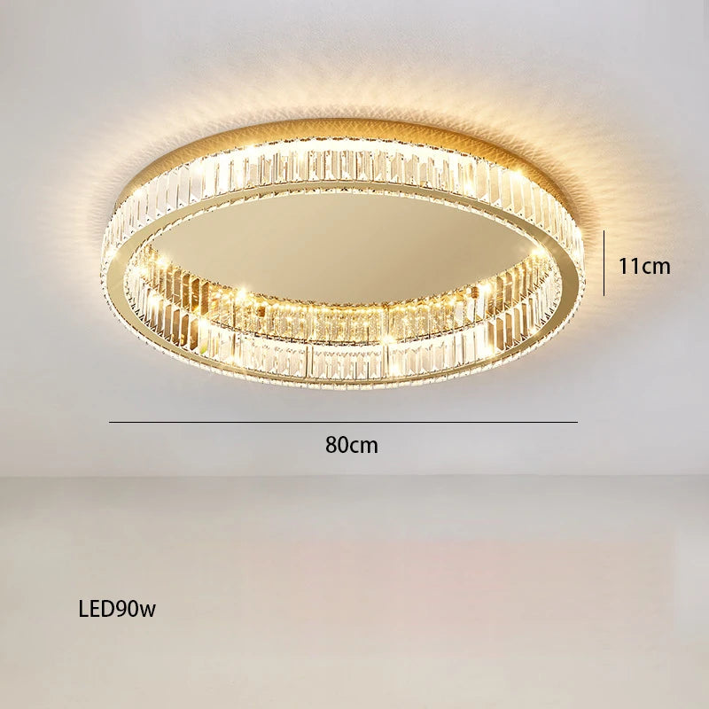 lustre rond en cristal dimmable led de luxe