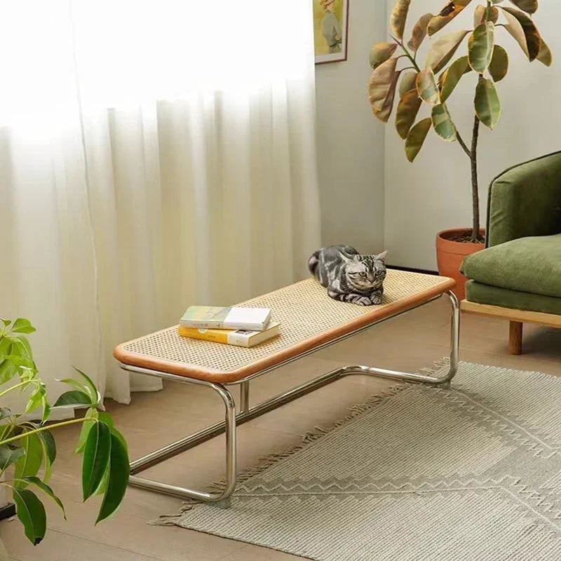 tabouret à chaussures en rotin nordique créatif et polyvalent - vue 4 sur 8