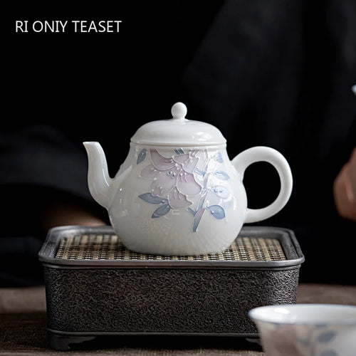 Théière céramique chinoise motifs floraux peints main 160ml