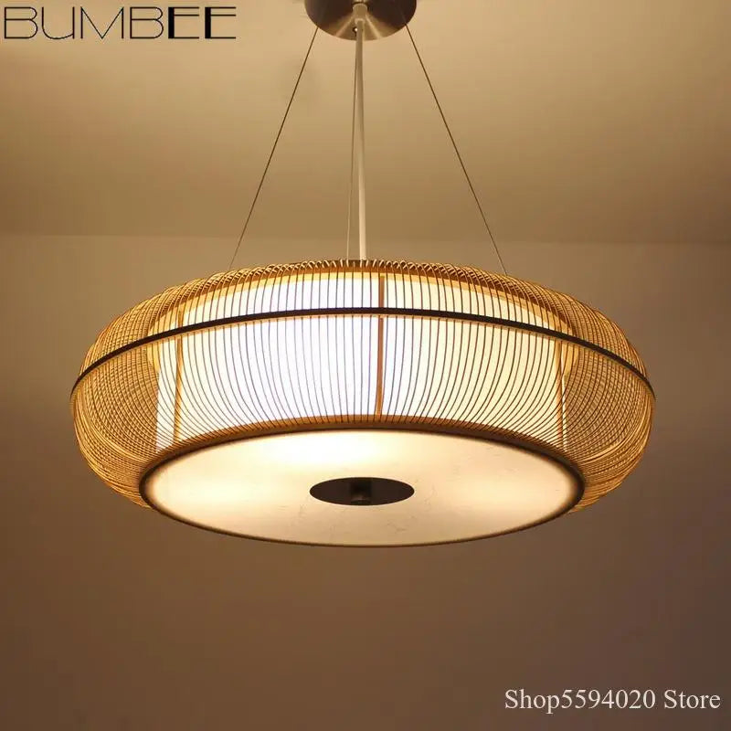 lustre en bambou fait main style moderne et élégant - vue 2 sur 10