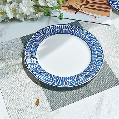 Assiette ceramique style europeen motif blue seal luxe