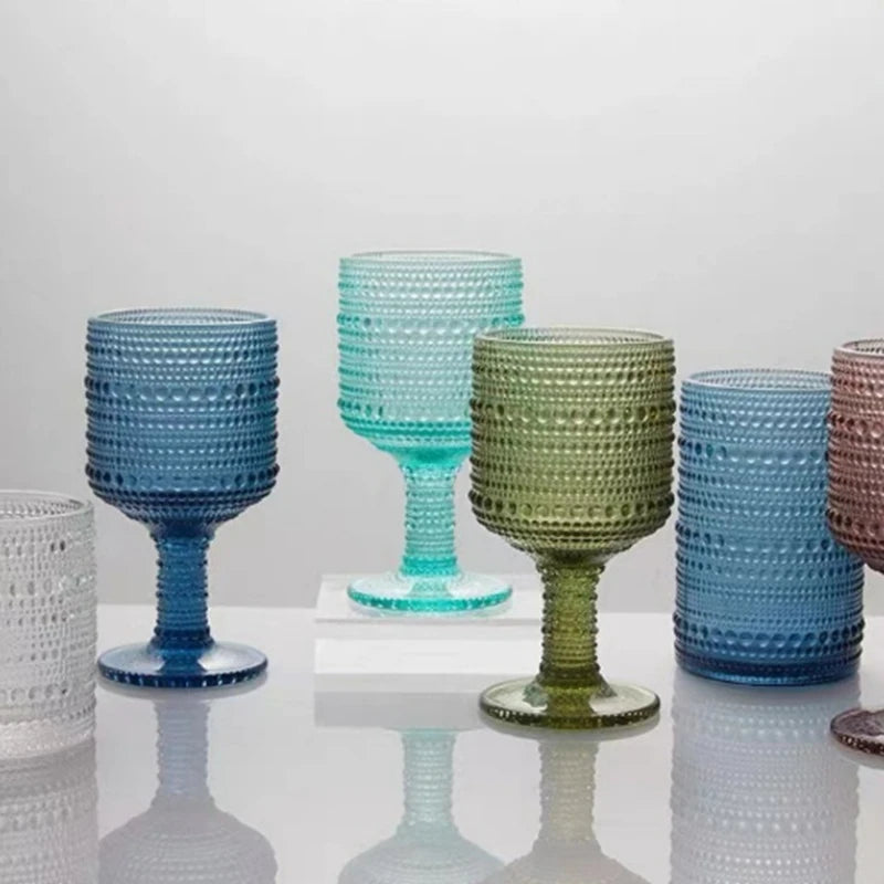 verres à vin rétro gaufrés pied haut multiusage - vue 5 sur 6