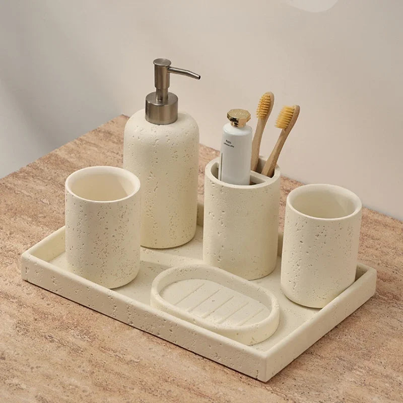 accessoires de salle de bain en grès pour rangement et décoration - vue 2 sur 12