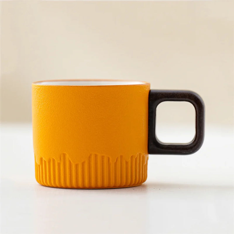 Tasse cafe ceramique artisanale vintage anse bois 60ml