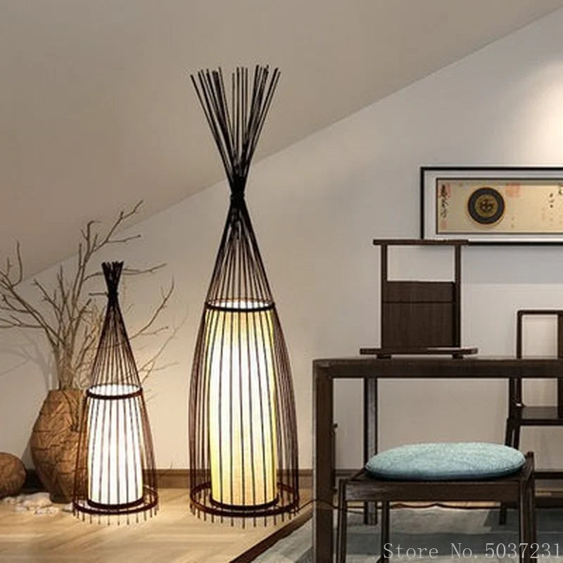 Lampadaire en bambou de style chinois - vue 6 sur 9