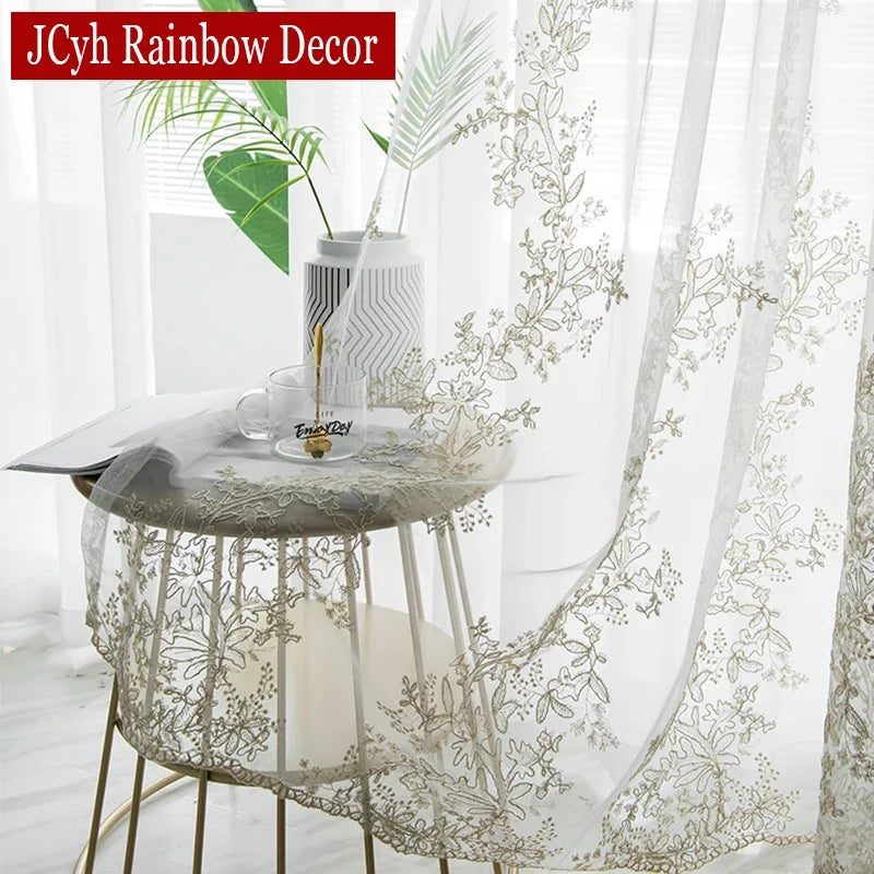 Voilage tulle brodé floral élégant pour salon chambre