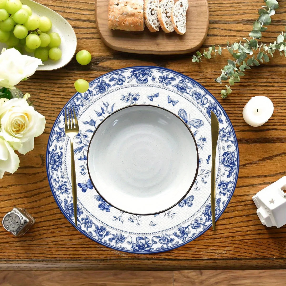 set de table fleurs papillons style campagne imperméable - vue 3 sur 6