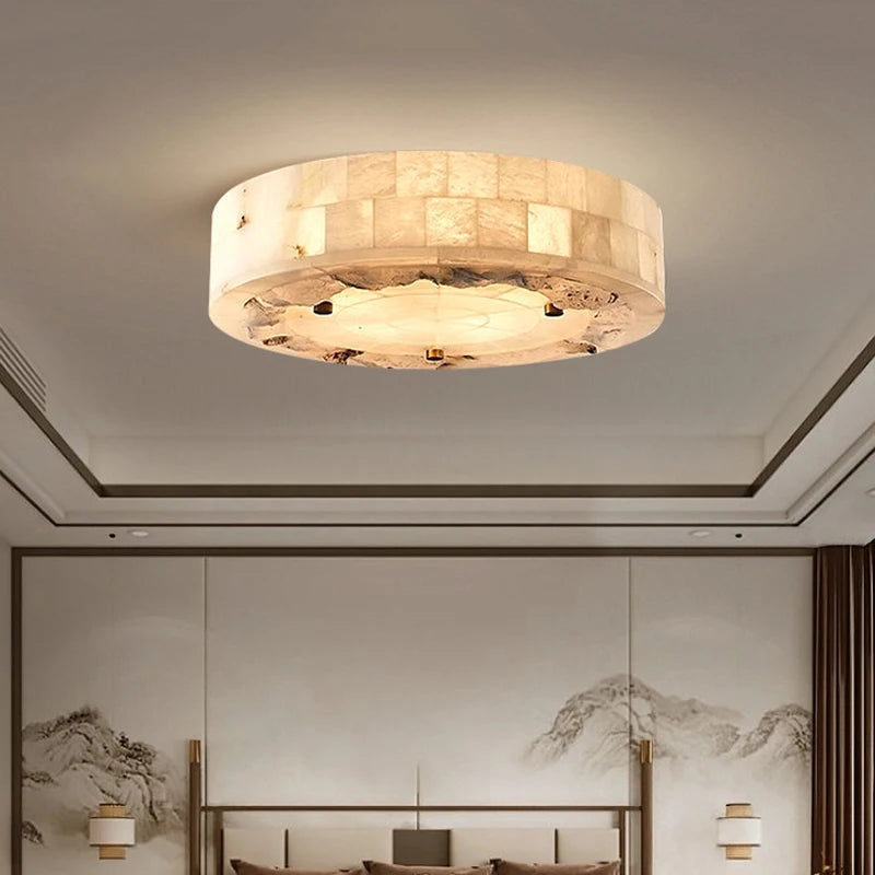 Luxueux plafonnier en marbre naturel circulaire 30CM 40CM chambre salon salle à manger Grand luminaire suspendu luminaire suspendu - vue 4 sur 9