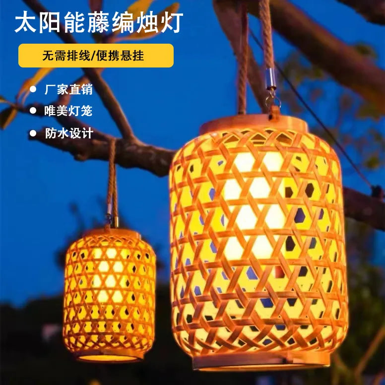 lanternes en bambou solaires pour décoration de jardin extérieur