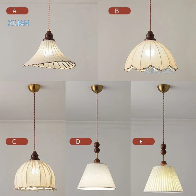 lustre suspendu rétro wabi-sabi en lin pour décoration médiévale