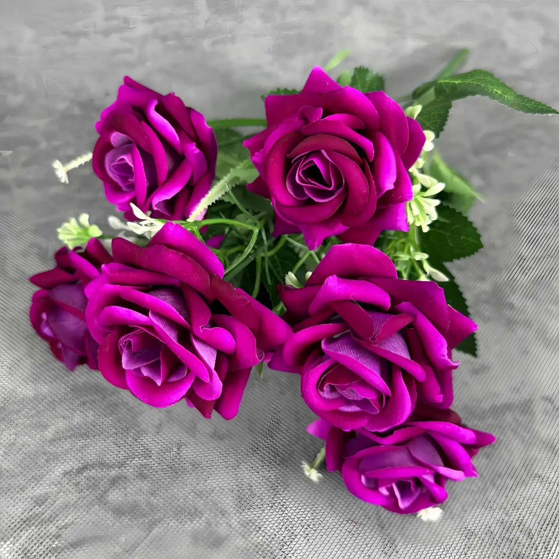 décoration mariage bouquet de roses artificielles en soie 7 têtes - vue 8 sur 14