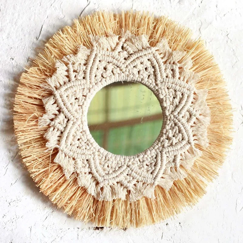 miroir tissé à la main décoration murale boho nordique décorateur - vue 5 sur 6