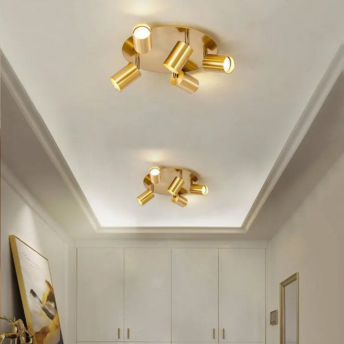 Plafonnier LED au design nordique rotatif à 3/5 têtes dorées