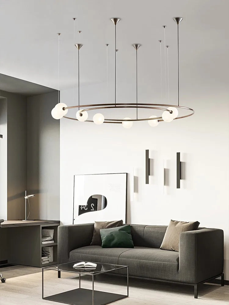 lustre moderne créatif orbite planète en verre led décoration café - vue 7 sur 8