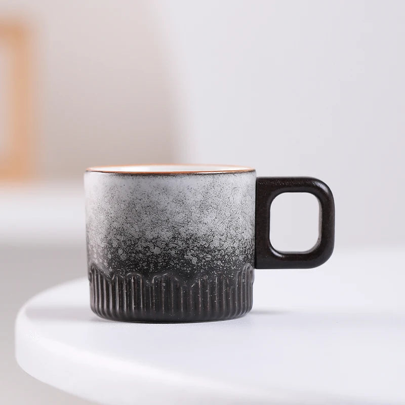 tasse café artisanale céramique vintage anse bois 60ml