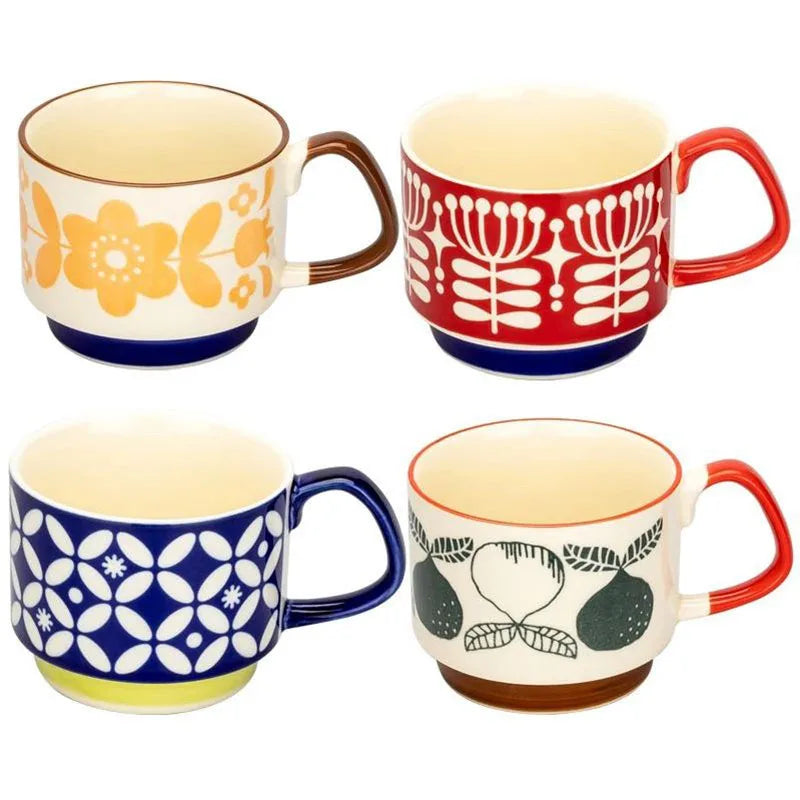 Ensemble tasses cafe ceramique motif floral japonais retro - vue 7 sur 7