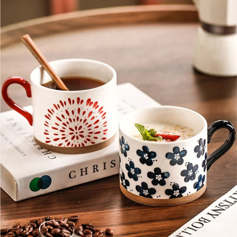 Mug japonais retro ceramique fleurs cerisier peint main - vue 4 sur 7