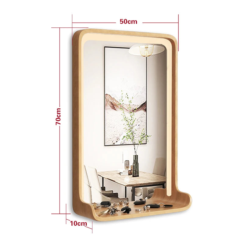 miroir en bois massif avec éclairage led et fixation murale - vue 19 sur 29