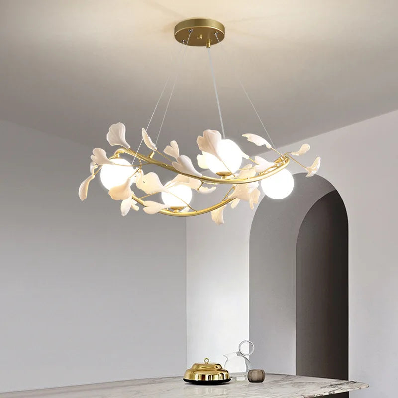 SANDYHA Moderne Fleur Branche Lustre Surround Boule De Verre Anneau Suspension Lumière Led pour Salon Salle À Manger Chambre Lustre Salon