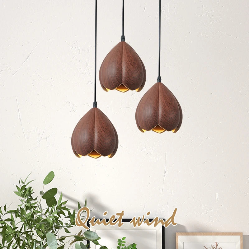 lustre suspendu moderne en bois de noyer fait main décoration maison - vue 6 sur 11