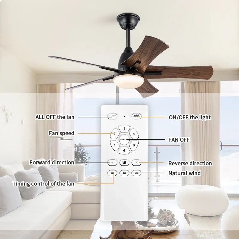 ventilateur de plafond moderne en bois avec télécommande et lumière - vue 7 sur 8