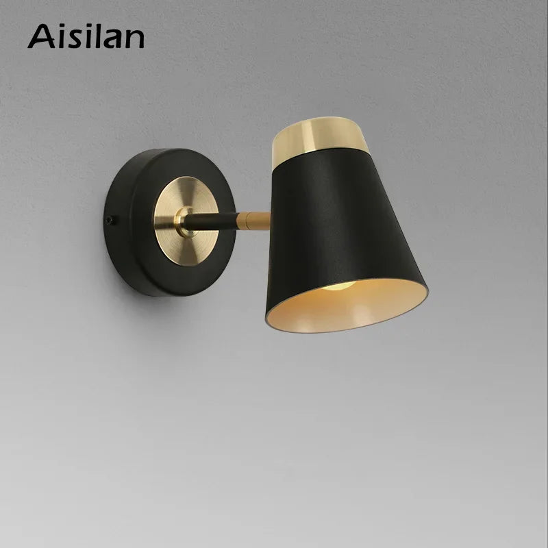 Aisilan applique murale de luxe remplaçable 5W E14 ampoule brossé noir et doré Anti-éblouissement Rotation applique pour chambre étude