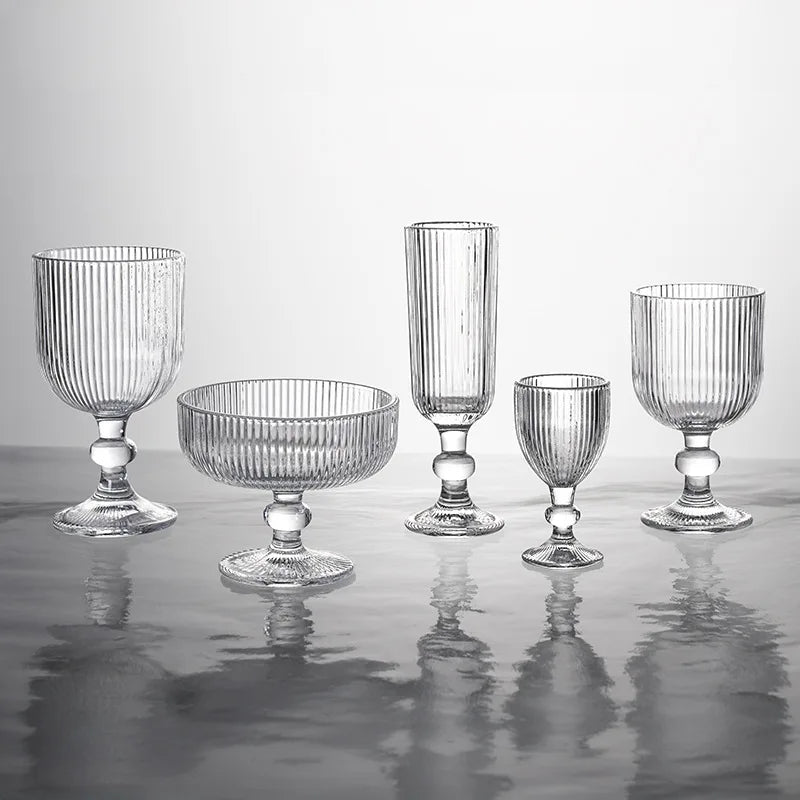 Verres a vin rayes tige courte large ouverture - vue 3 sur 6