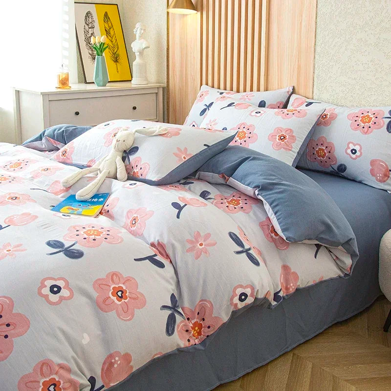 housse de couette imprimée fleurs en coton lavé