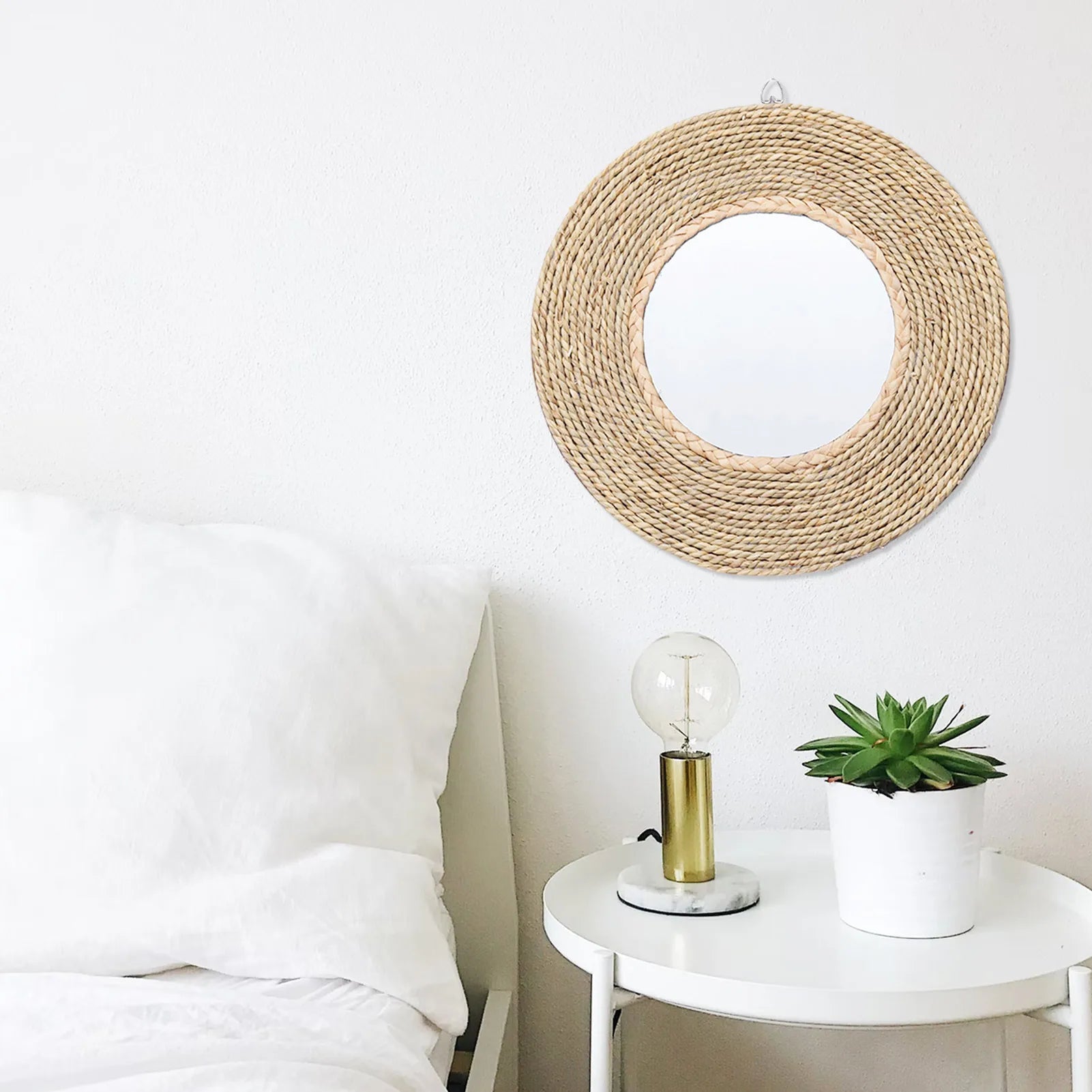 miroir mural rond boho décoratif en rotin vintage