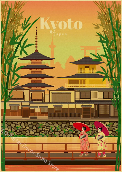 affiche rétro des villes du monde architecture vintage décoration murale