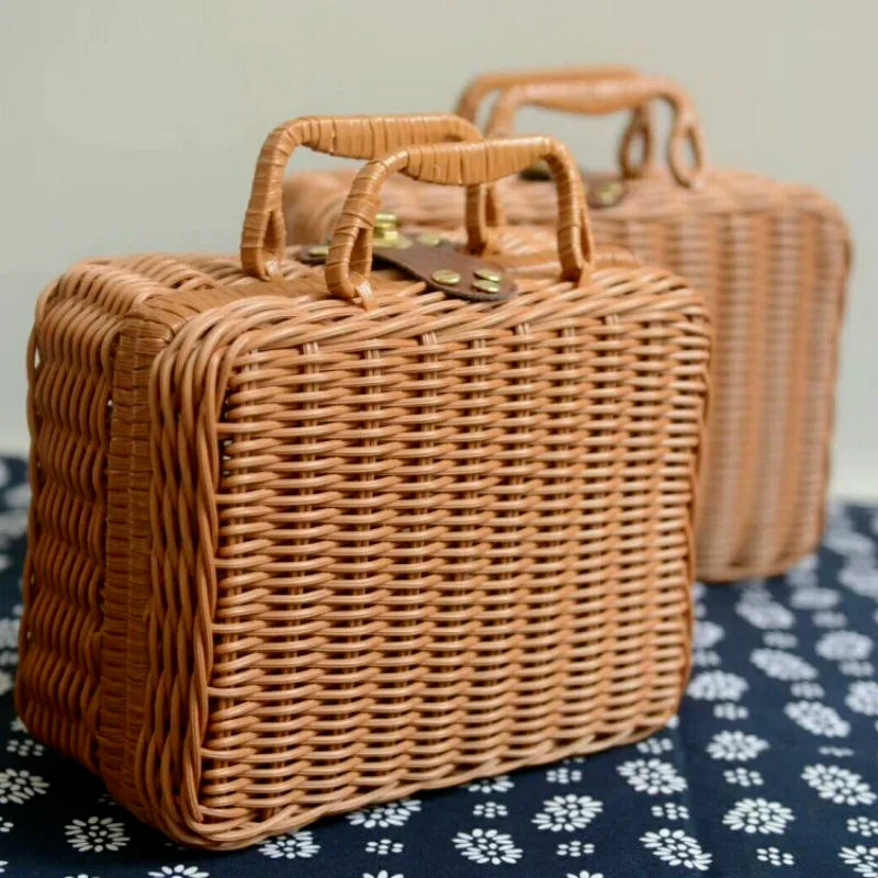 panier en rotin rétro pour rangement et pique-nique - vue 2 sur 12