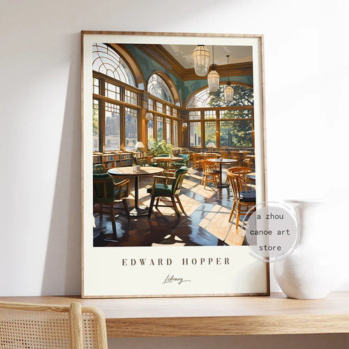 bibliothèque d'oeuvres d'art classiques edward hopper décoration murale