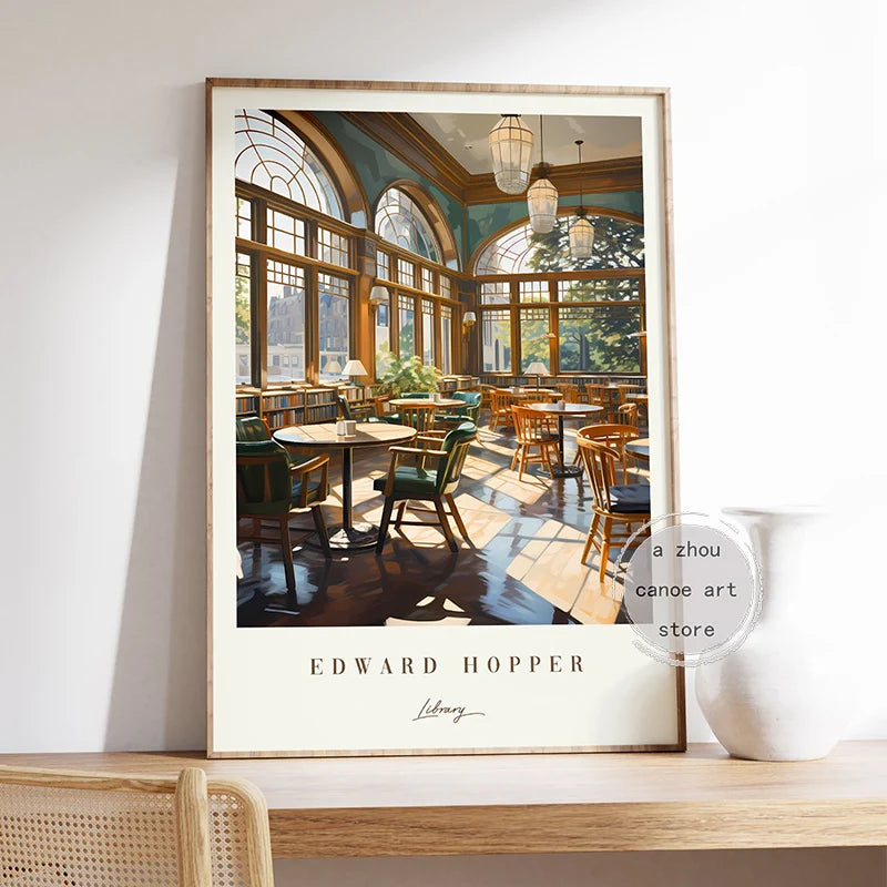 bibliothèque d'oeuvres d'art classiques edward hopper décoration murale - vue 3 sur 7