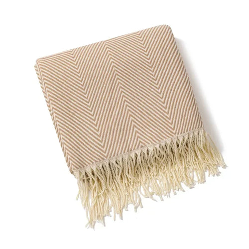 plaid tricoté nordique motif rayé pour canapé lit