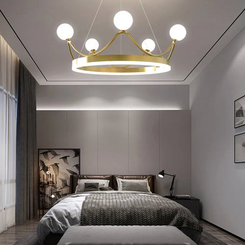 Luxe Couronne LED Lustre Lustre Éclairage Belle Anneau Enfants Chambre D'enfants Plafond Suspension Luminaires Suspendus