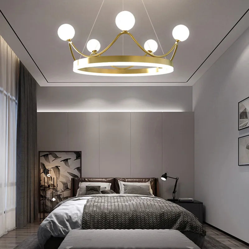 Luxe Couronne LED Lustre Lustre Éclairage Belle Anneau Enfants Chambre D'enfants Plafond Suspension Luminaires Suspendus - vue 5 sur 8