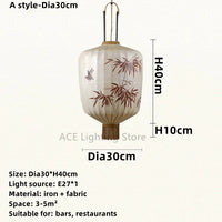 Nouvelle lampe lanterne en tissu chinois pour Restaurant salon rétro hôtel chez l'habitant balcon motif dessiné à la main lustre ampoule gratuite
