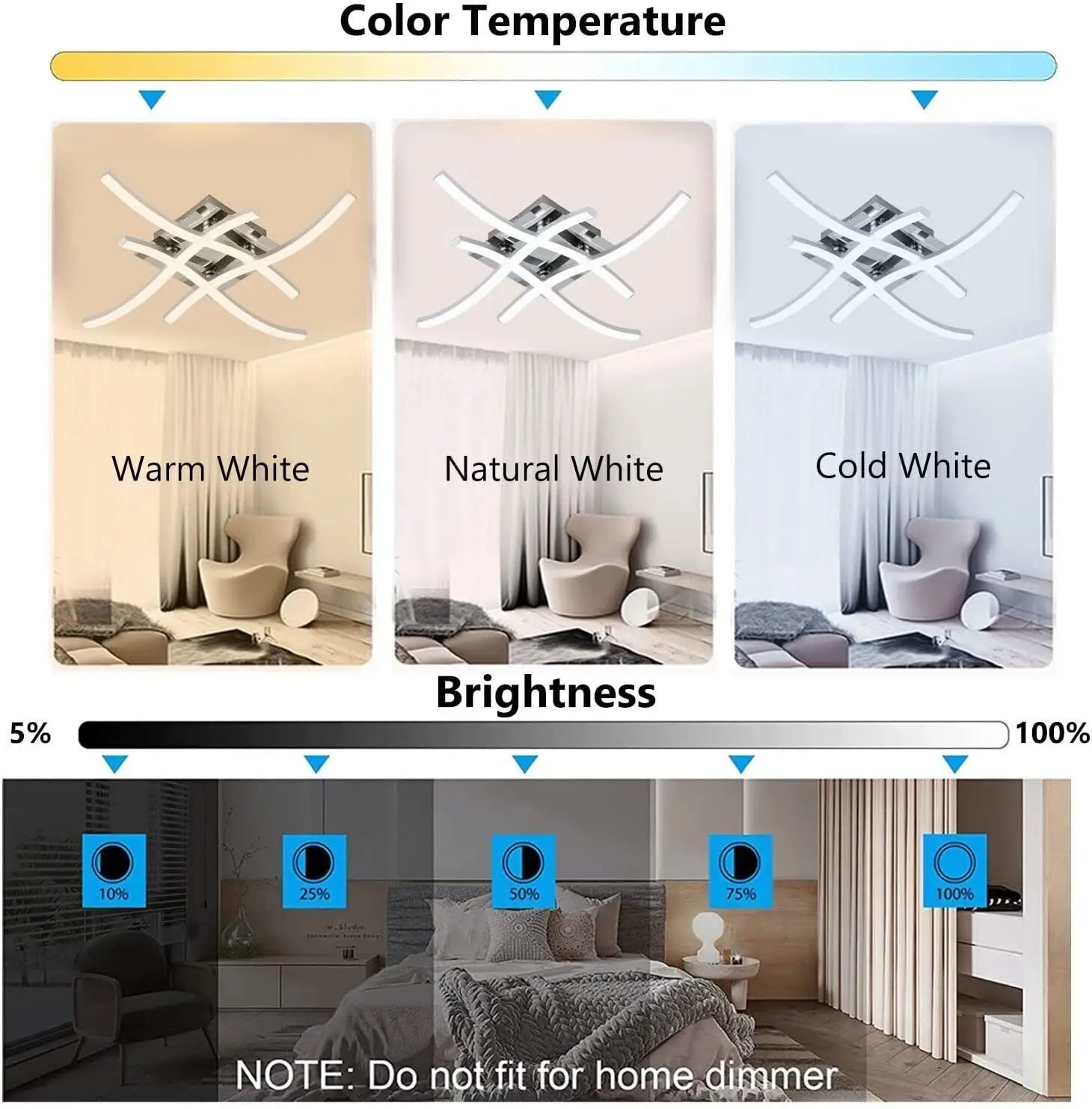 plafonnier chromé ondulé LED Surface - vue 3 sur 9