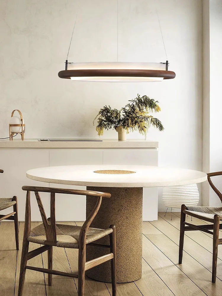 lustre moderne en bois led avec suspension en tissu - vue 6 sur 12