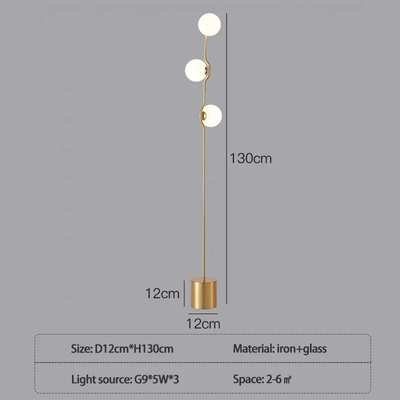 lampadaire post-moderne design nordique à trois têtes en verre blanc - vue 8 sur 10